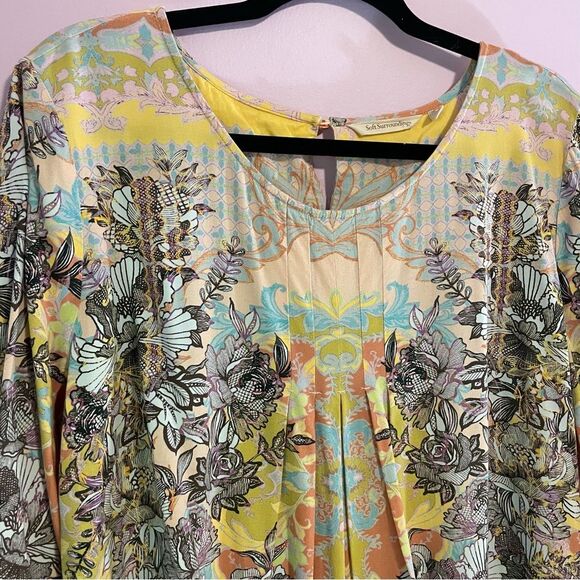 Soft Surroundings Boho Blouse Jersey Knit Top 3/4 Sleeve Yellow Psychedelic XL - Picture 3 of 10